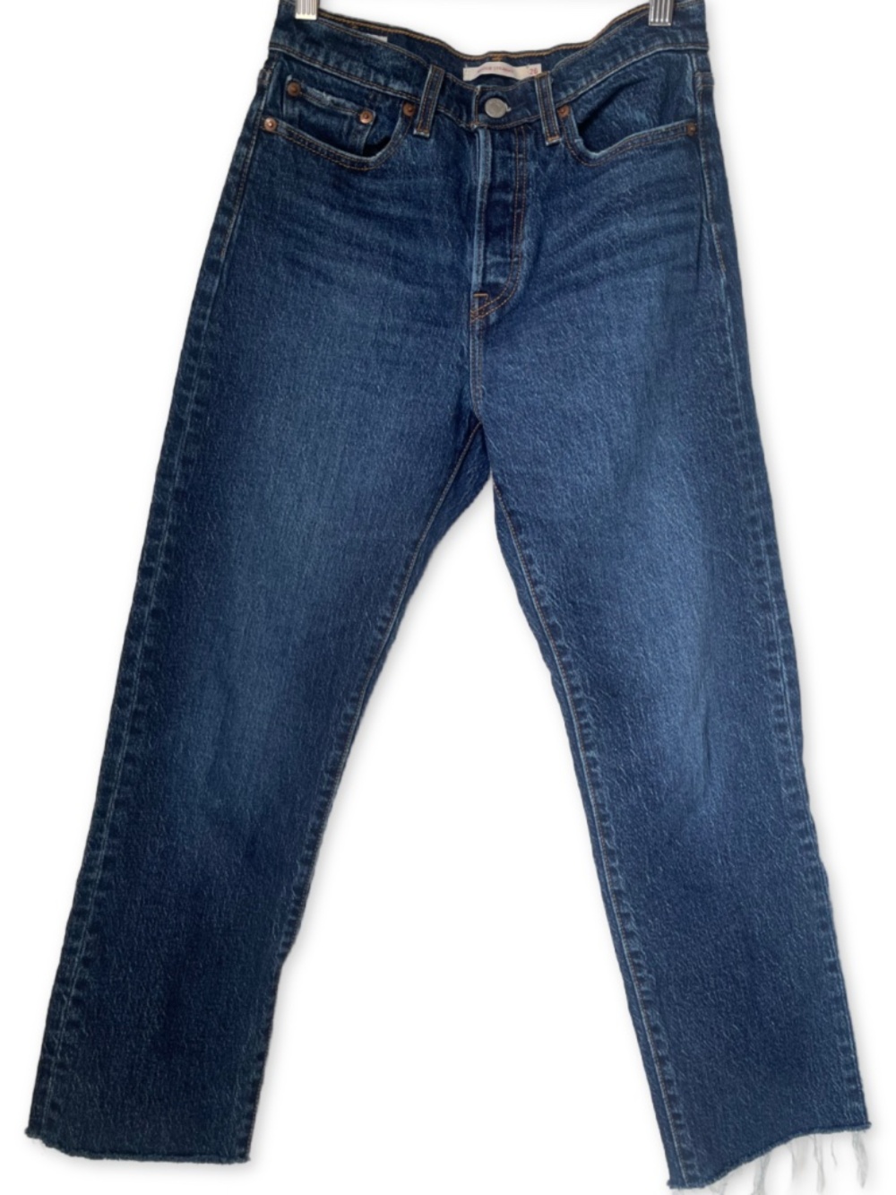 Levi's Wedgie Straight Raw Hem Ankle Jeans 26 Salsa Roll Dark Wash 34964-0118